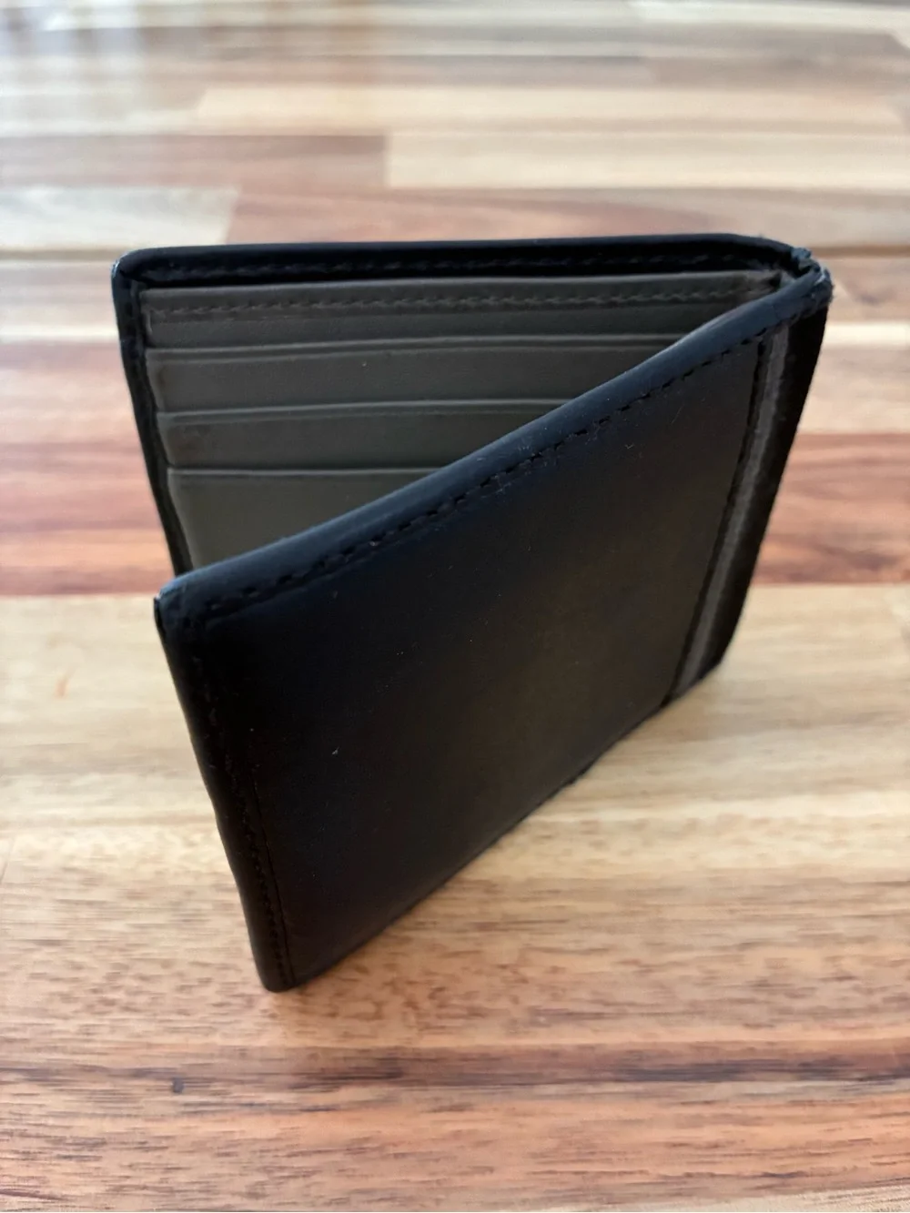 COACH Men’s Black Leather Wallet Bifold Billfold w/ Gray Canvas Accent